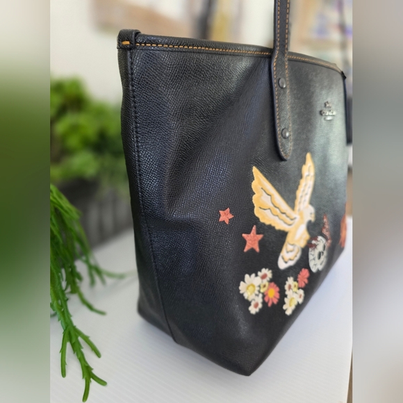 Coach City Zip Tote Tattoo Embroidery Black Crossgrain Leather+Matching Wallet - Picture 9 of 16